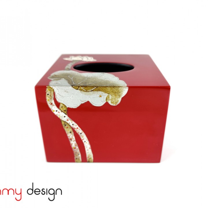 Square lacquer tissue box painted with lotus   14*H10cm 